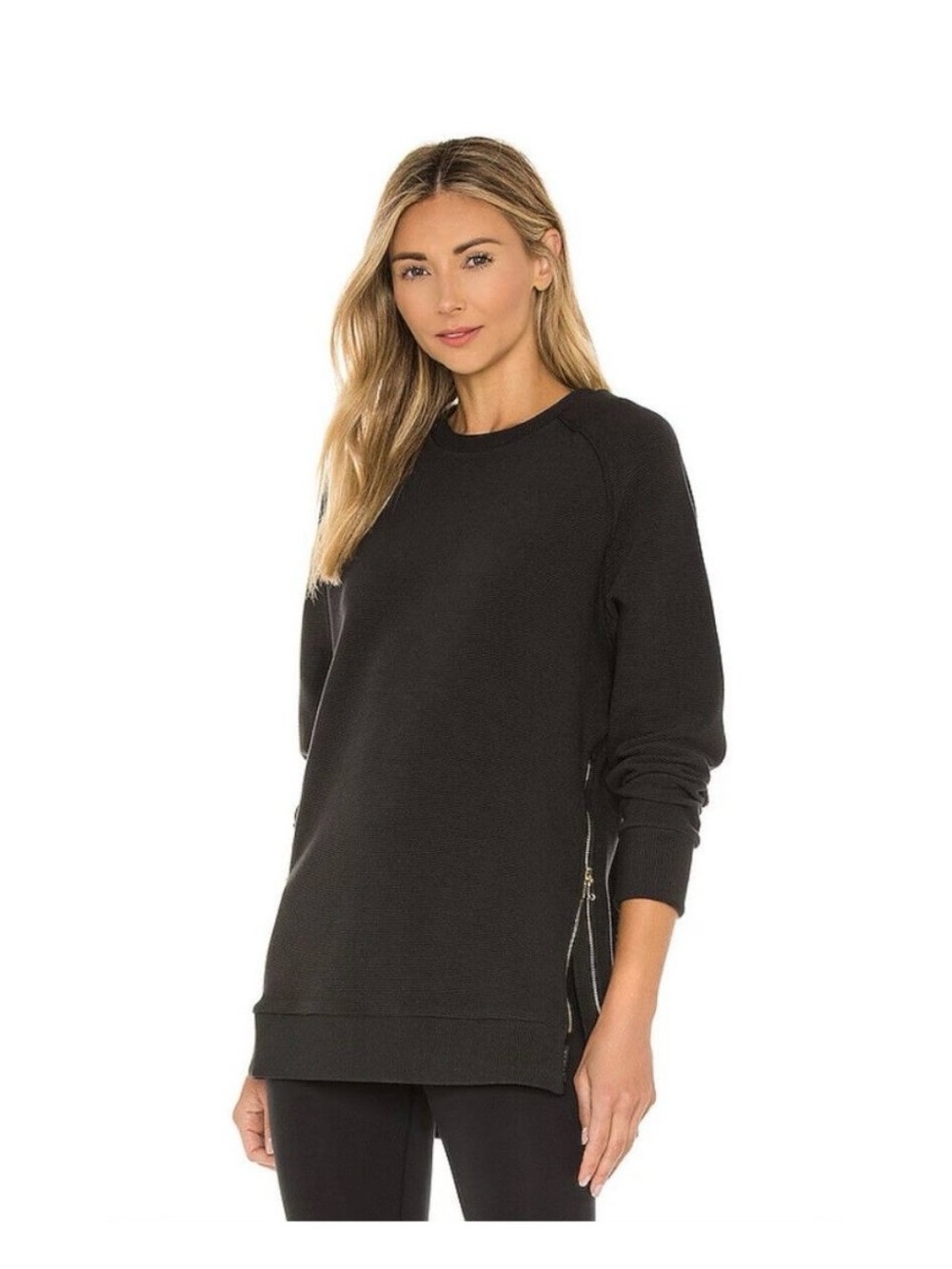 Varley Black Long Sleeve Crewneck Ribbed Sweatshirt SZ S